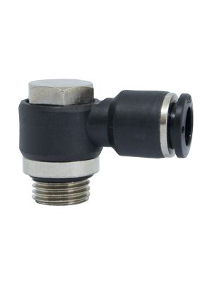 Swivel male Banjo-L male connector with BSPP and metric thread nickel plated