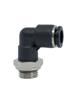 Swiveling L-connector with BSPP & metric thread, nickel-plated