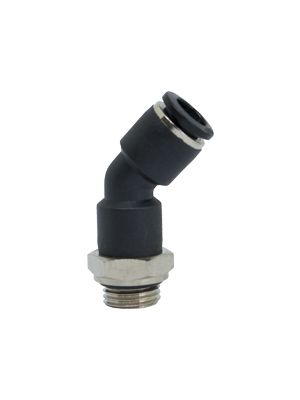 Swiveling L plug connector with 45 ° outer angle, BSPP & metric thread, nickel-plated