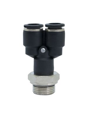 Swiveling Y-connector with BSPP & metric thread nickel-plated