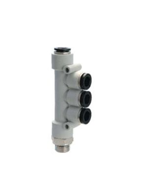 Univer push-in fitting T-shaped, triple, lateral, external thread Ø 4mm G1 / 8