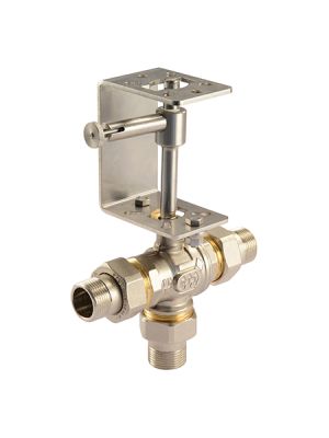 Comparato - 3-way ball valve with spacer and manual override for Diamant PRO actuator, full bore, DN20, PN16, 1 ", M / M / M