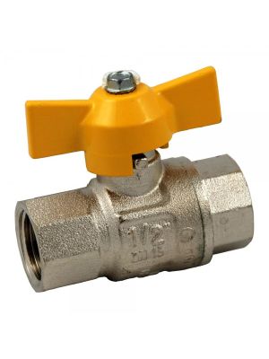Ball valve for flammable gases, EN331 DVGW, nickel-plated brass, 2x IG, yellow wing handle