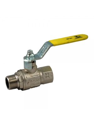 Ball valve for combustible gases, EN331 DVGW, nickel-plated brass, AG x IG, yellow lever handle