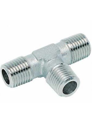 Screw-in fitting, T-piece, inlet external thread, 2x external thread, nickel-plated brass
