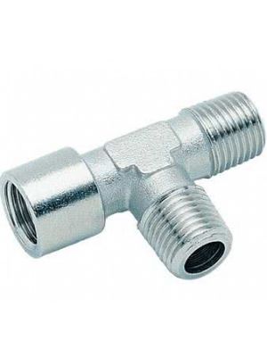Screw-in fitting, T-piece, inlet external thread, 1x external thread, 1x internal thread, nickel-plated brass