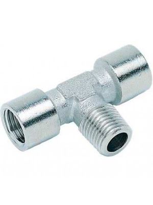 Screw-in fitting, T-piece, inlet external thread, 2x internal thread, nickel-plated brass