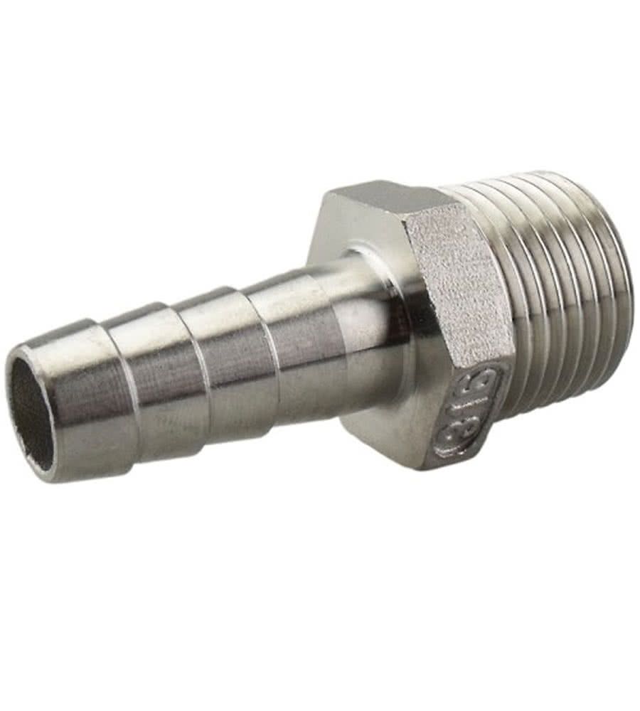 Screw-in hose nozzle, stainless steel, conical, R 1/4 "male thread, hose connection Ø 8mm