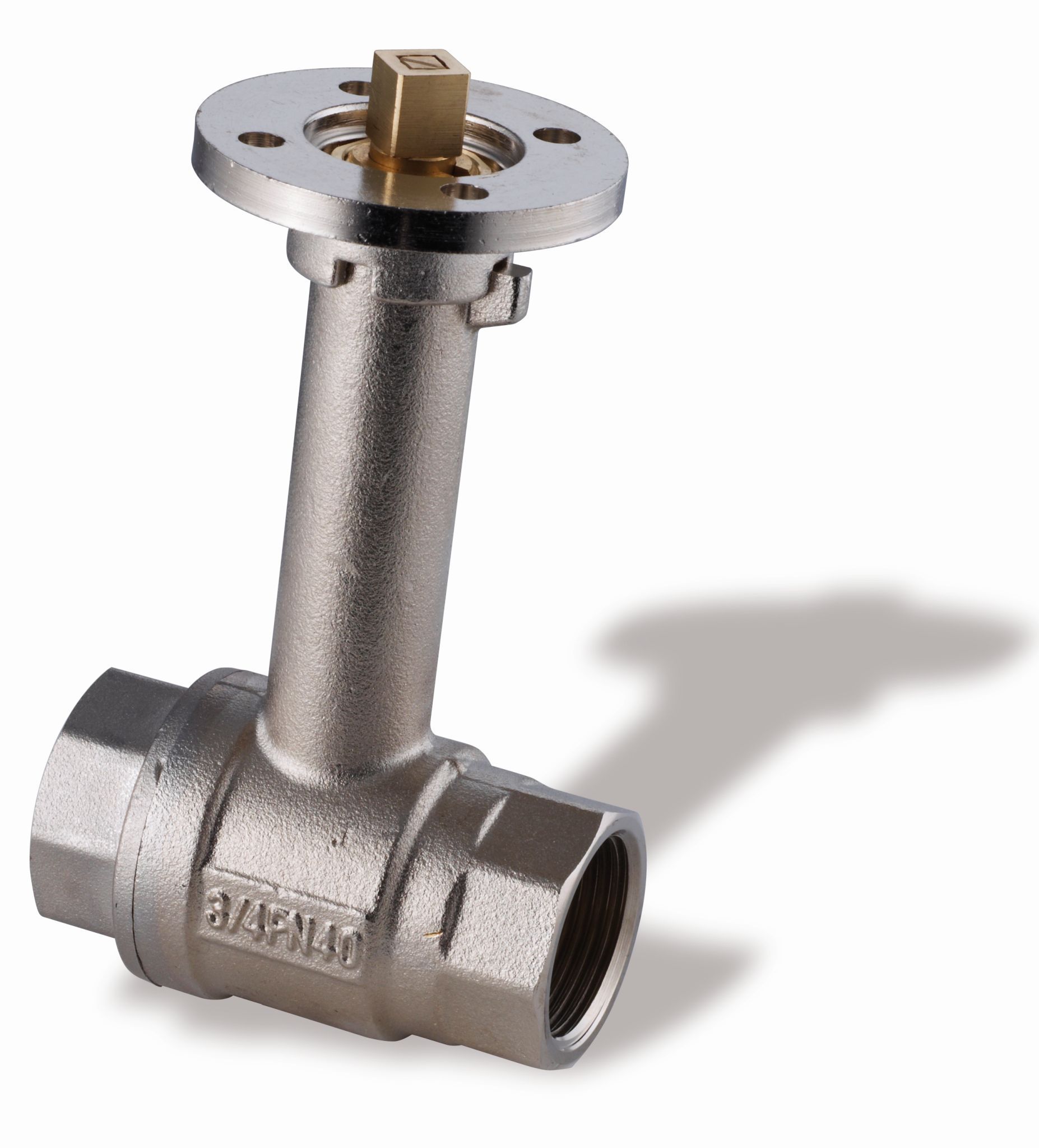 Ball valve in nickel plated brass, full bore with fixed extended neck, flange ISO 5211, DN15, PN40, 1/2, W/W