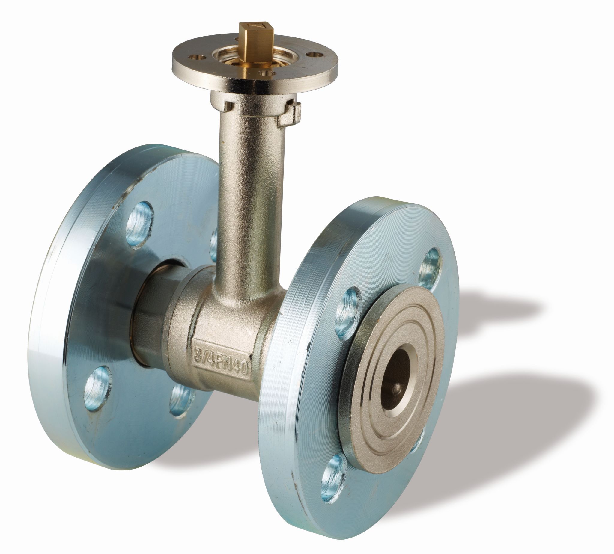 Ball valve in nickel plated brass, full bore with fixed extended neck, flange ISO 5211, with PN16 flanges, DN65, PN40