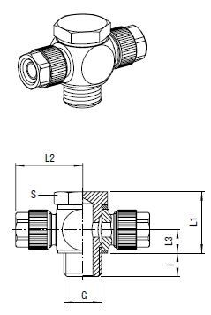 T-Schwenk-Verbinder, O.D. Schlauch 4.3/3 mm, Außengewinde M 5