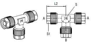 T-Verbinder, für Schlauch A D/d 6.4 mm, für Schlauch für B D/d 6.4 mm