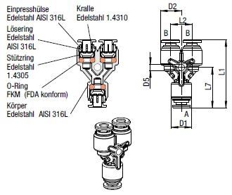 Y-Verbinder Push-In, O.D. Schlauch 4,0 mm, O.D Schlauch 4,0 mm