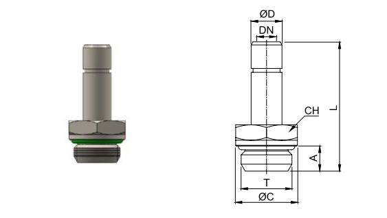 Schaftadapter mit BSPP , Steckanschluss 4 mm, Außengewinde G 1/8