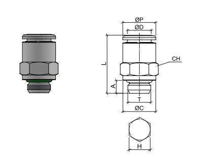 Straight connector, stainless steel AISI 316L with BSPP thread