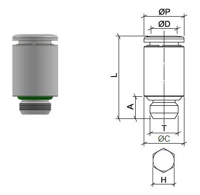 Straight connector, stainless steel AISI 316L with BSPP thread