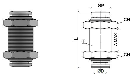 Bulkhead connector, stainless steel AISI 316L