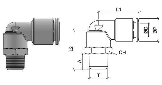 Elbow connector, stainless steel AISI 316L with BSPT thread