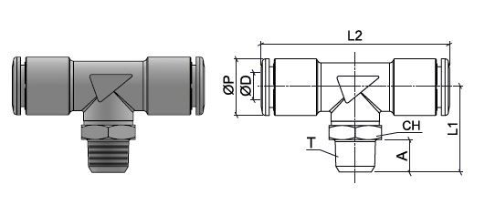 T connector, stainless steel AISI 316L with BSPT thread