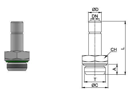 Straight connector, stainless steel AISI 316L