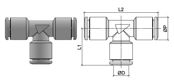 T connector, stainless steel AISI 316L