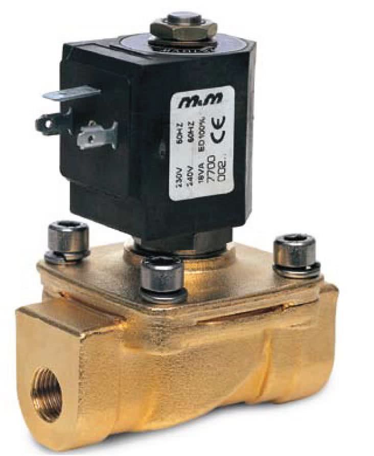 2-way solenoid valve, G 1/4 ", brass, normally closed - from 0 bar, positively controlled