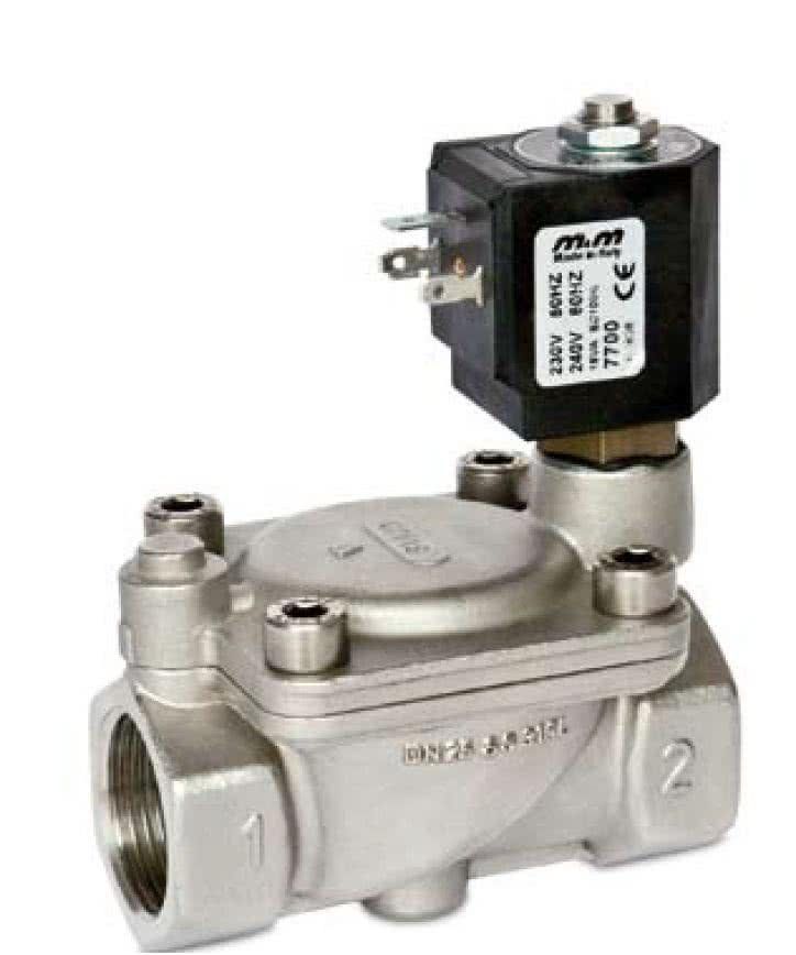 2-way solenoid valve, G 3/8 ", stainless steel, normally closed, servo-controlled