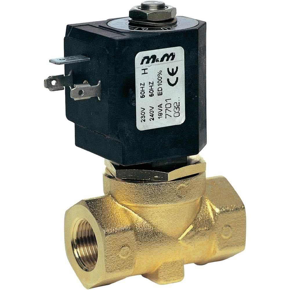 2-way solenoid valve, G 1/2 ", brass, normally closed, directly controlled