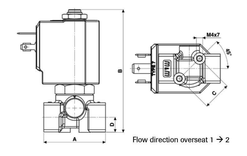 2-way solenoid valve, high pressure, G 1/4 ", brass, normally closed, direct operated