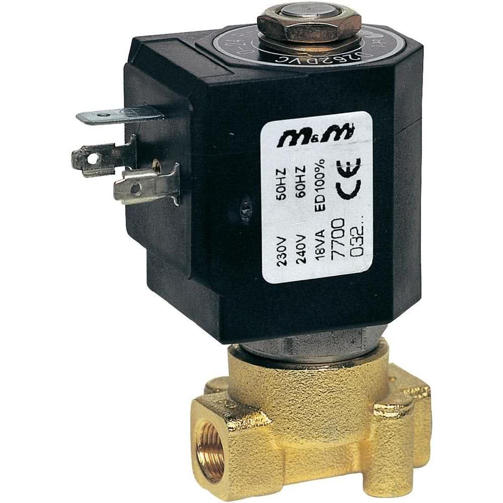 2-way solenoid valve, G 1/8 ", brass, normally closed, direct operated