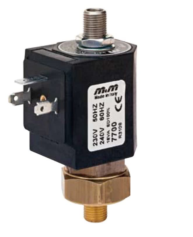 2-way solenoid valve, G 1/8 ", brass, normally open, direct operated