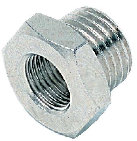 Threaded fitting, cylindrical reducer, nickel-plated brass, G 1/2 "male to G 1/4" female thread
