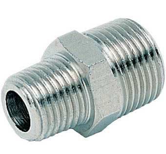 Threaded fitting, double nipple screw connection conical, nickel-plated brass, R 1/2 "male thread x R 3/4" male thread