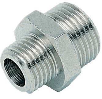 Threaded fitting, double nipple screw connection cylindrical, nickel-plated brass, G 3/8 "AG x G 1/2" AG