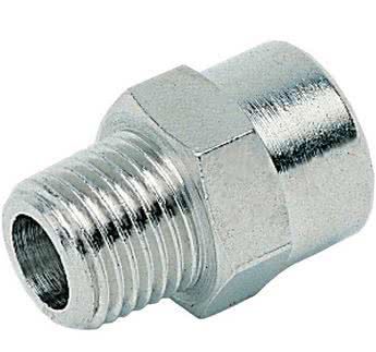 Threaded fitting, short extension, cylindrical / conical, nickel-plated brass, R 3/8 "male thread x G 3/8" female thread