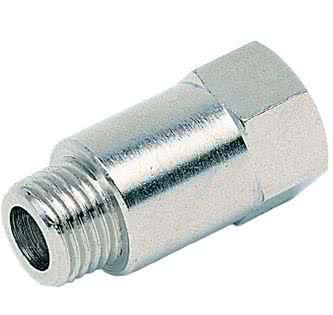 Threaded fitting, long extension, 51mm long, cylindrical, nickel-plated brass, G 1/4 "male thread x G 1/4" female thread