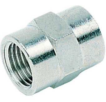 Threaded fitting, threaded sleeve cylindrical, nickel-plated brass, 2x G 1/8 "female thread