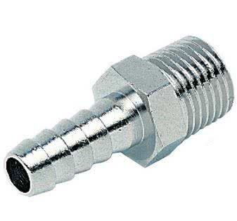 Screw-in hose nozzle, nickel-plated brass, conical, R 1/4 "male thread, hose connection Ø 8mm