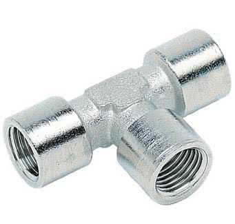 Threaded fitting, T screw-on fitting, cylindrical, T-piece, nickel-plated brass, 3x G 1/8 "female thread