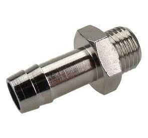 Screw-in hose nozzle, nickel-plated brass, cylindrical, G 1/2 "male, hose connection Ø 6mm