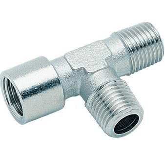 Threaded fitting, T screw-in fitting, cylindrical / conical, T-piece, nickel-plated brass, 2x R 1/8 "male thread x G 1/8" female thread