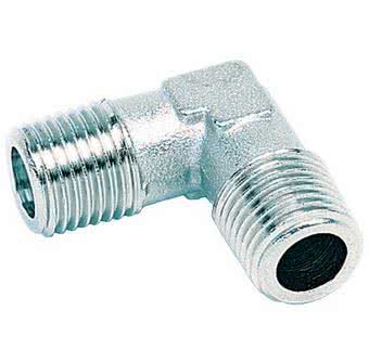 Threaded fitting, angle screw-in connector, conical, nickel-plated brass, 2x R 1/2 "male thread