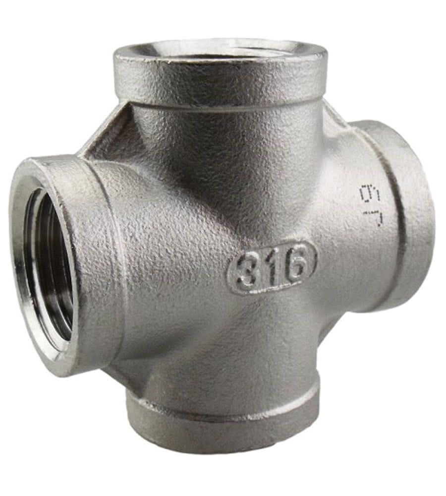 Threaded fitting, cross connector, cylindrical, stainless steel, 4x G 3/8 "female thread