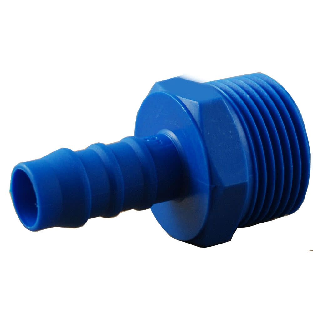 Screw-in hose nozzle, nylon, blue, conical, R 3/8 "male thread, hose connection Ø 8mm - suitable for food