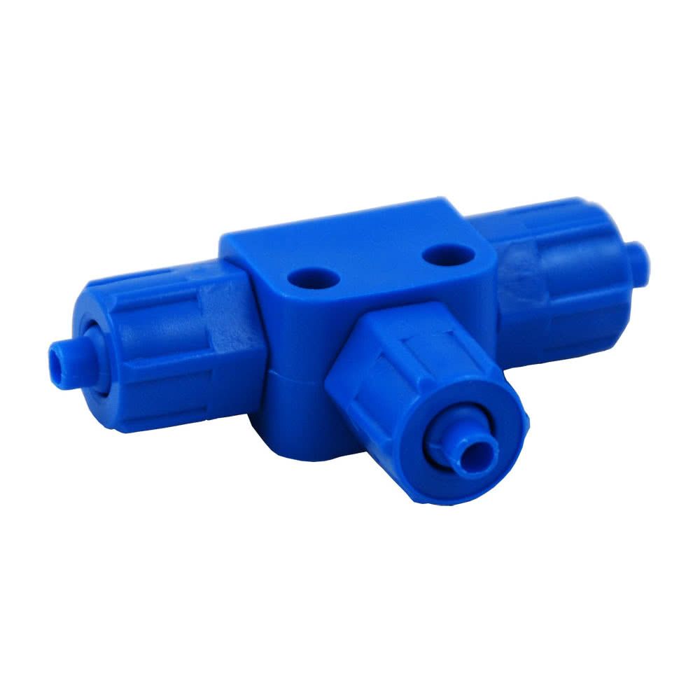 Threaded fitting, T-screwed connection, blue, POM, with union nut, 6,0mm x 8,0mm (ID x OD)