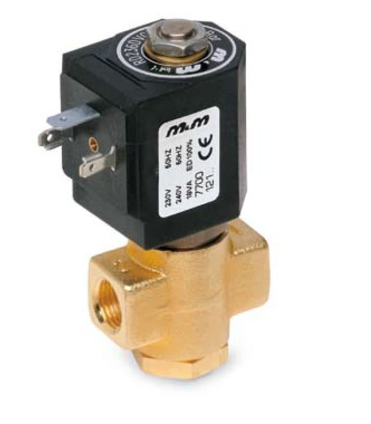 2-way solenoid valve, G 1/4 ", brass, normally open, direct operated