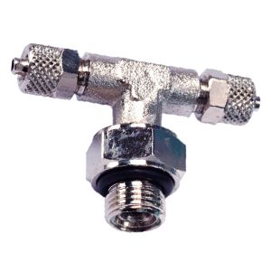 Swiveling T-quick connector with BSPP male thread and O-ring