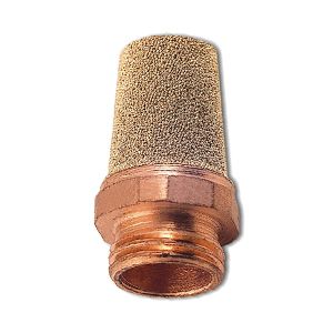 Cone-shaped silencer made of sintered spherical bronze, copper-plated steel base