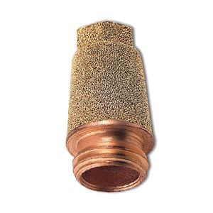 Cone-shaped silencer with hexagonal head made of sintered spherical bronze with a circular base made of copper-plated steel