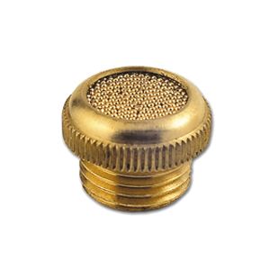 Silencer of sinterized spherical bronze riveted on circular knurled brass pastille base